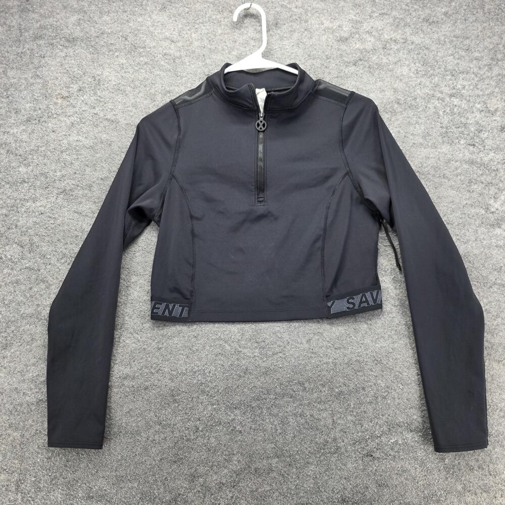 Savage X Fenty Pullover Womens 1X Black Crop Top Half Zip Stretch Long Sleeve